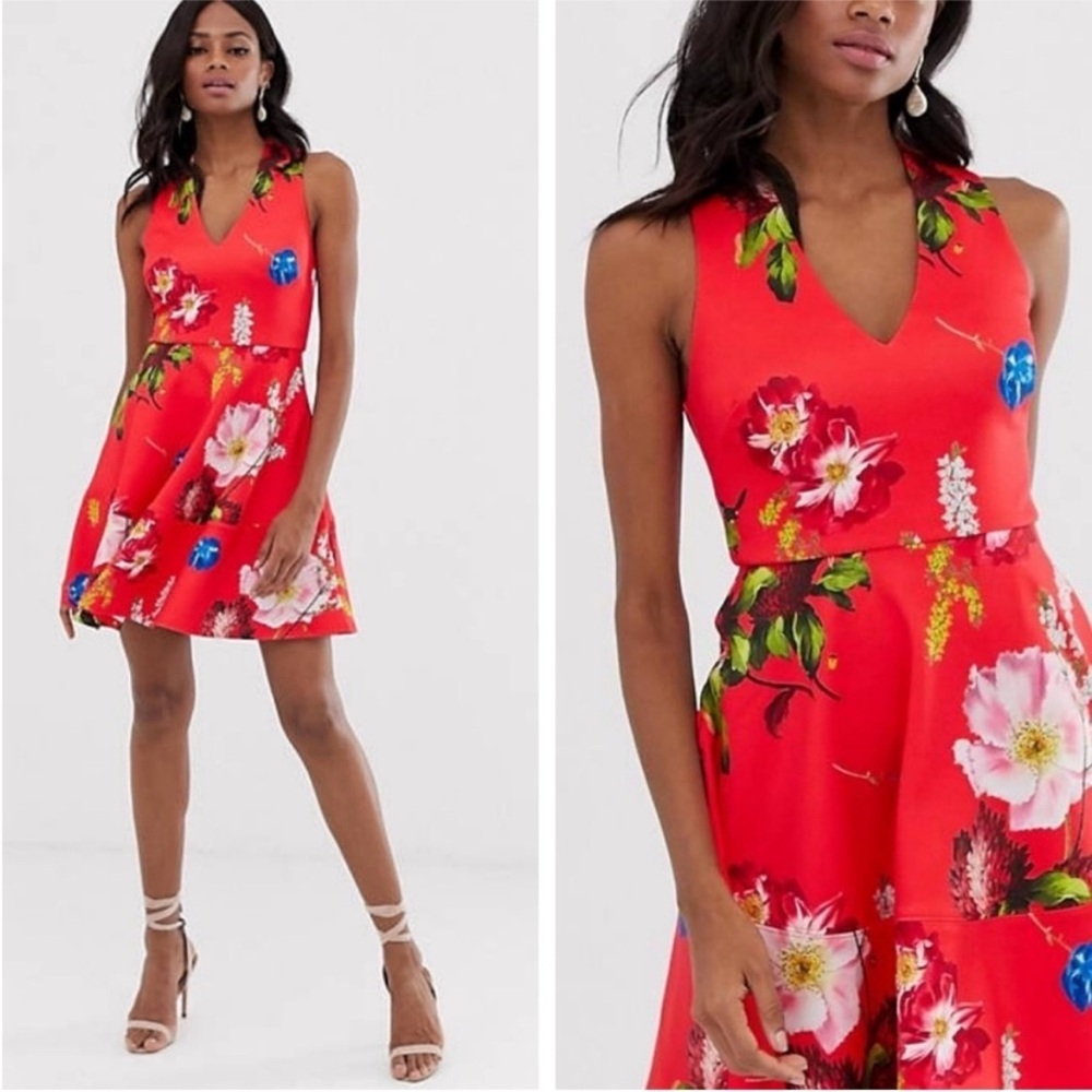 Ted Baker London Kinle Floral Skater Dress Berry Sundae New Ted Size 0, US 2
